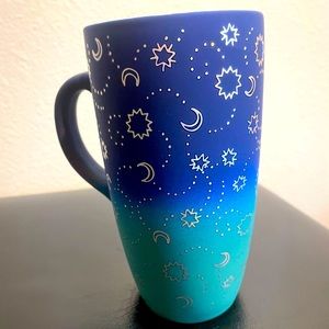 Wandering Moon Tall Mug Navy Blue And Teal Constellation Mug 6.5 In Tall